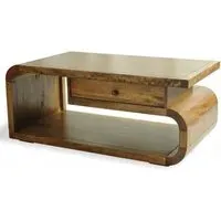 Curved Edge Coffee Table with Drawer - Rustic Brown, Mango Wood