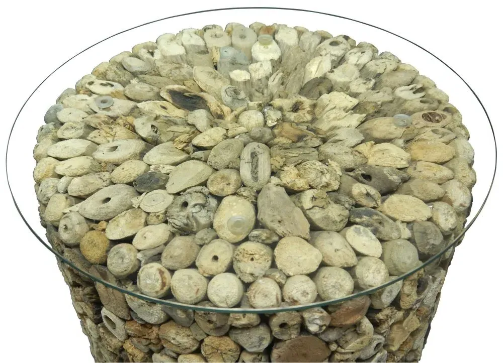 Driftwood Drum Lamp Table - Weathered, Glass