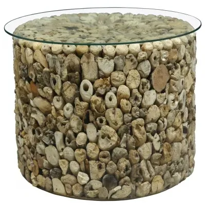 Driftwood Drum Lamp Table - Weathered, Glass image