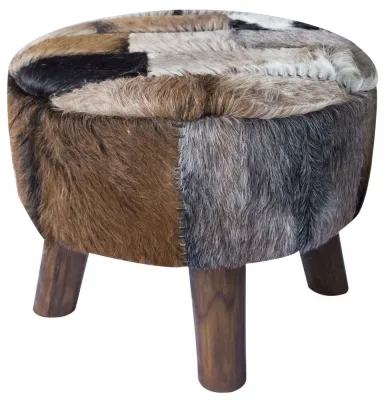 Frankfort Large Round Pouffe - Brown, Goat Skin