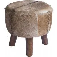 Frankfort Small Round Pouffe - Brown, Goat Skin
