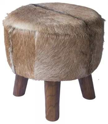 Frankfort Small Round Pouffe - Brown, Goat Skin
