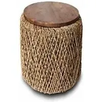 Round Lamp Table with Weaved Base - Natural, Mindi Wood