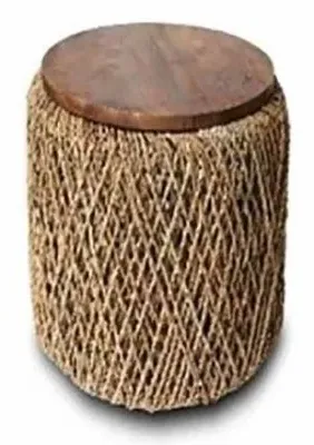 Round Lamp Table with Weaved Base - Natural, Mindi Wood image