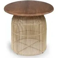 Round Side Table with Weaved Base - Natural, Mindi Wood