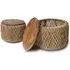 Set of 2 Round Coffee Tables with Weaved Base - Natural, Mindi Wood