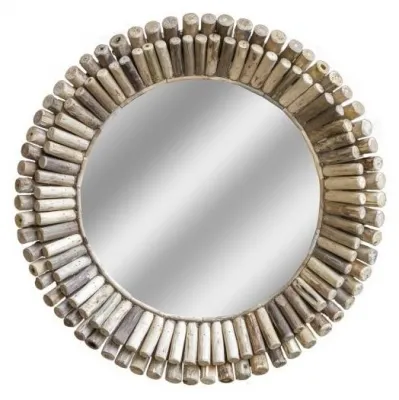 Trunk Driftwood Round Wall Mirror - Bamboo
