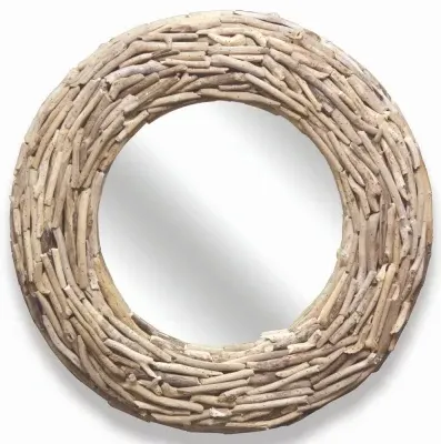 Trunk Driftwood Round Wall Mirror - Weathered image
