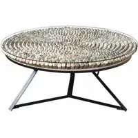 Trunk Round Coffee Table with Glass Top - Bamboo