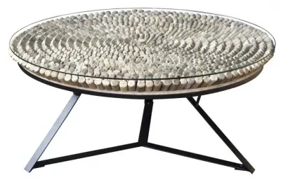 Trunk Round Coffee Table with Glass Top - Bamboo image