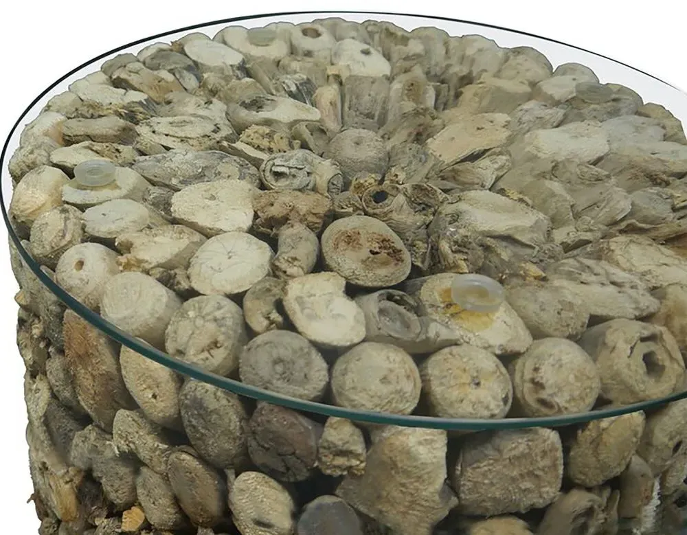 Trunk Tall Round Lamp Table - Weathered, Glass