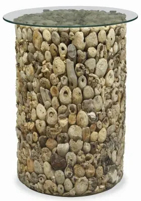 Trunk Tall Round Lamp Table - Weathered, Glass