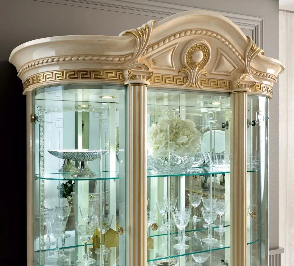 Aida 3 Door Display Cabinet with LED Light - Ivory