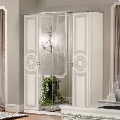Aida 4 Door Wardrobe with Mirror - White, Silver image