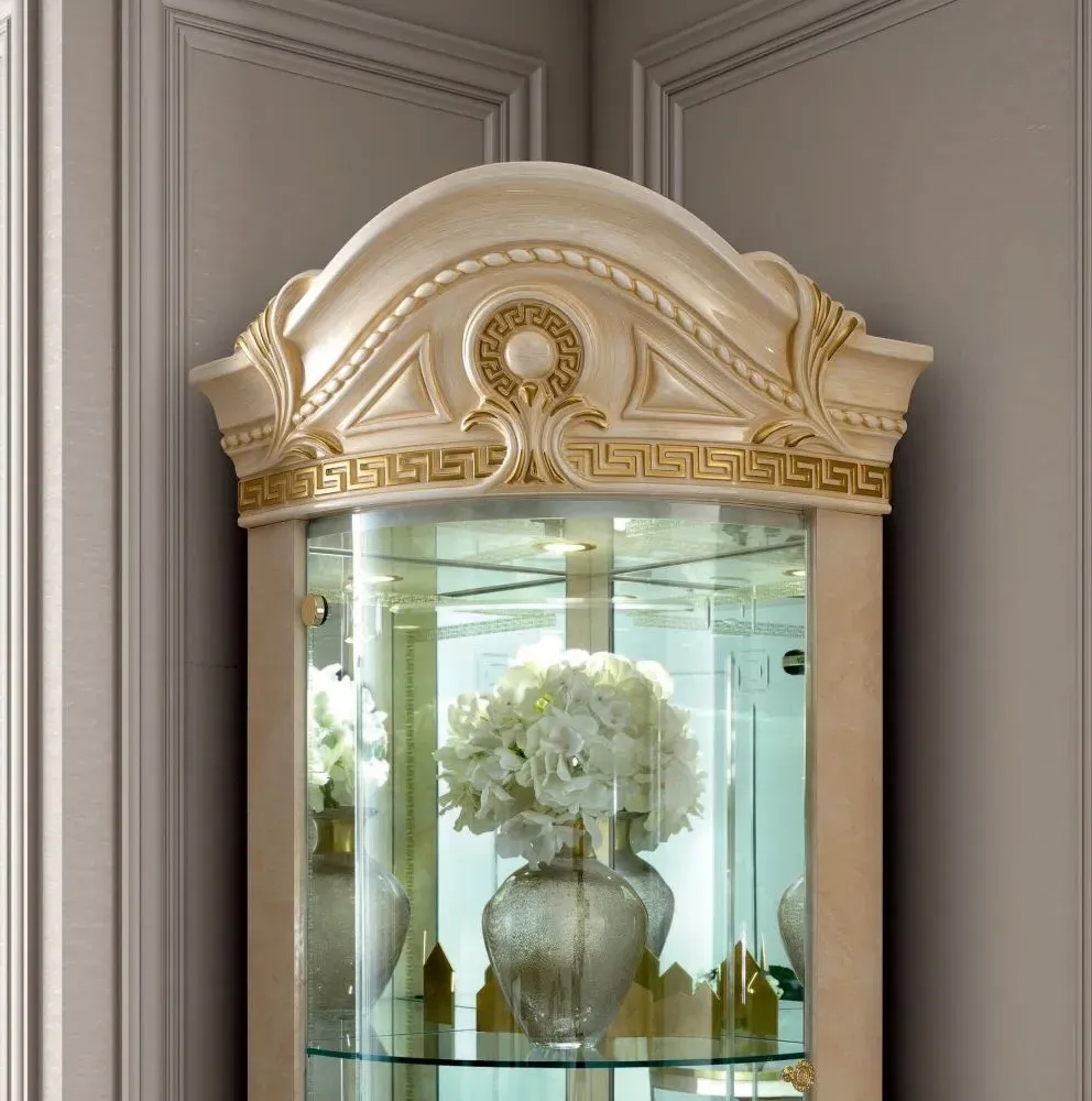 Aida Corner Display Cabinet with LED Light - Ivory