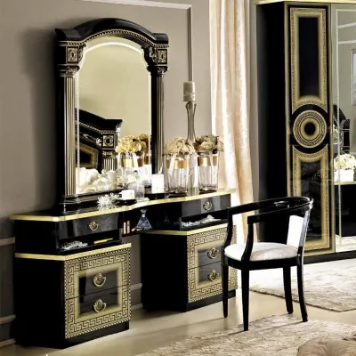 Aida Double Pedestal Dressing Table - Black, Gold image
