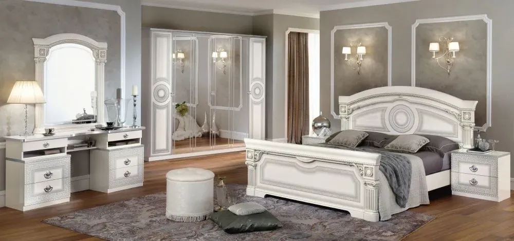 Aida Double Pedestal Dressing Table - White, Silver