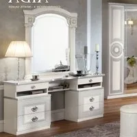 Aida Double Pedestal Dressing Table - White, Silver