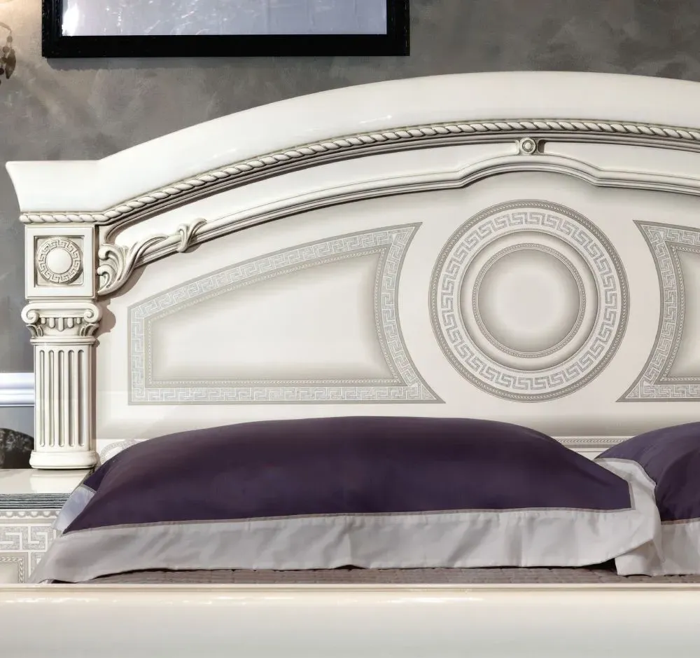 Aida King Size Bed - White, Silver