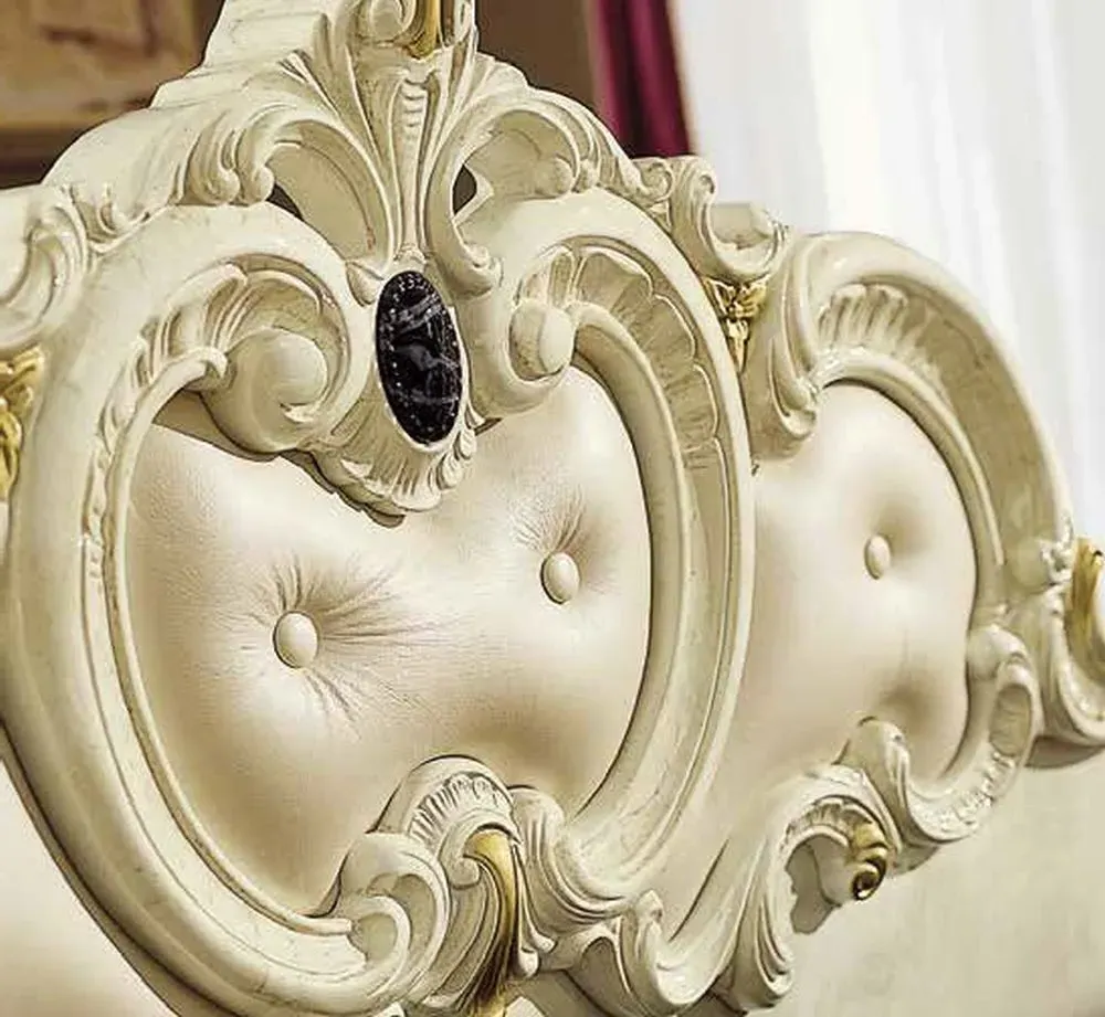 Barocco Italian Leather Bed - Ivory