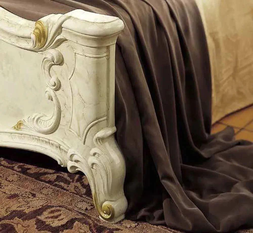 Barocco Italian Leather Bed - Ivory
