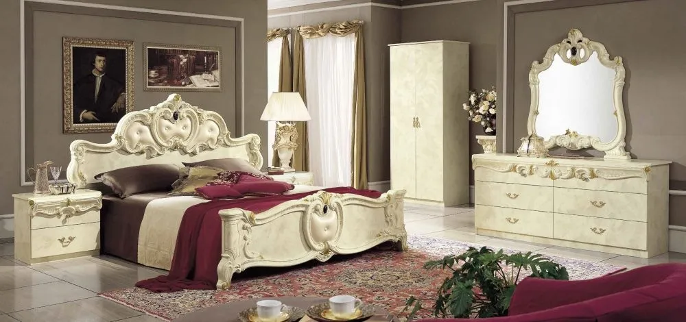 Barocco Italian Leather Bed - Ivory