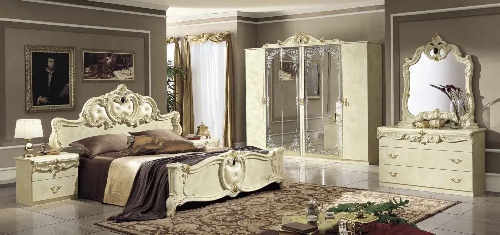 Barocco Italian Leather Bed - Ivory