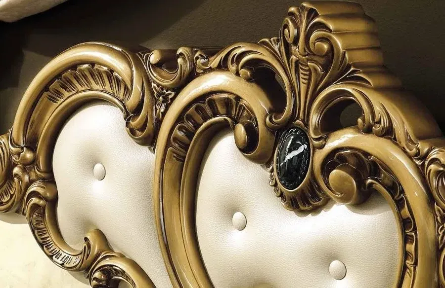 Barocco Italian Leather Bed - Ivory, Gold