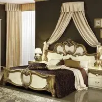 Barocco Italian Leather Bed - Ivory, Gold