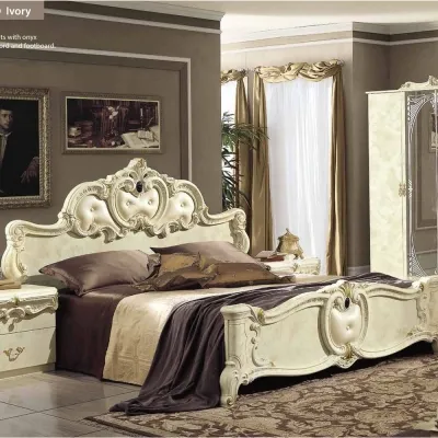 Barocco Italian Leather Bed - Ivory image