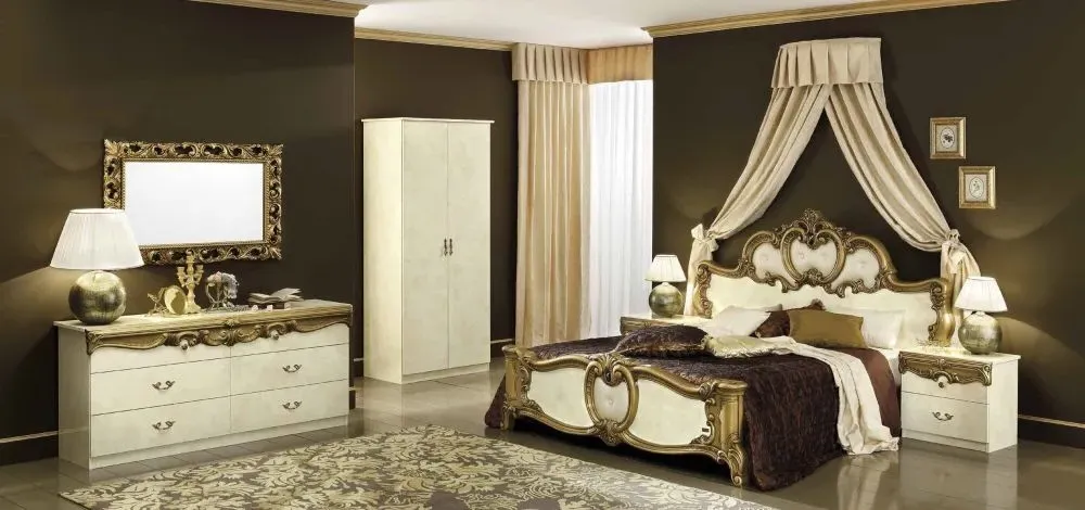 Camel Barocco 2 Drawer Bedside Cabinet - Ivory, Gold