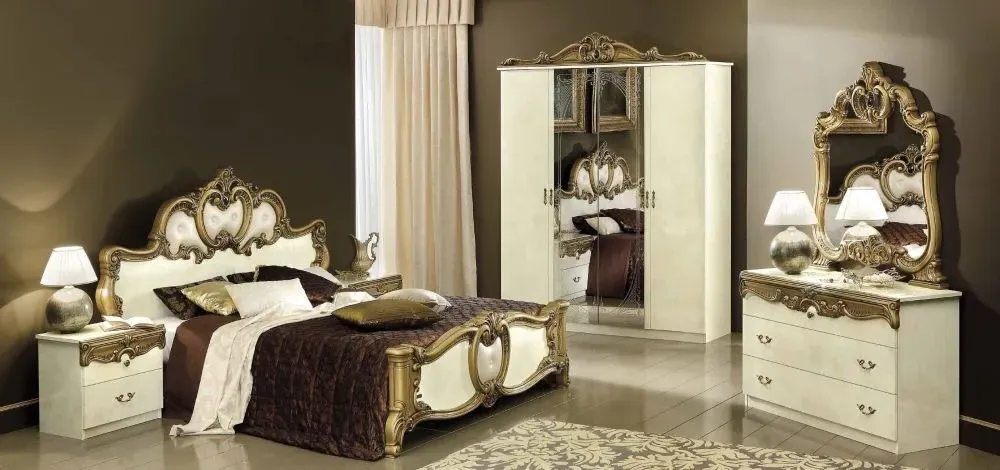 Camel Barocco 4 Door Wardrobe with Mirrors - Ivory, Gold