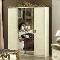 Camel Barocco 4 Door Wardrobe with Mirrors - Ivory, Gold