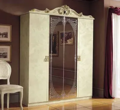 Camel Barocco 4 Door Wardrobe with Mirrors - Ivory image