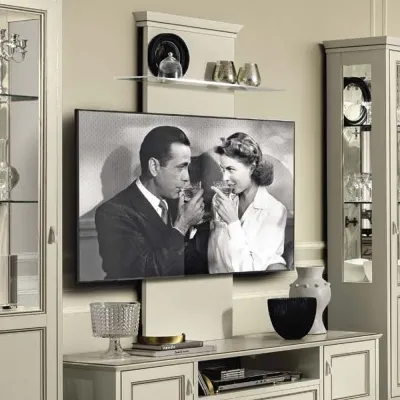 Giotto TV Wall Panel with Glass Shelf - Bianco Antico image