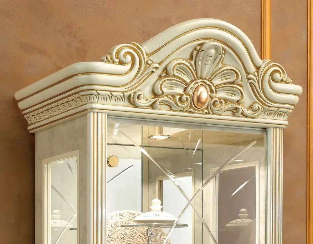 Leonardo 1 Door Vitrine - Ivory, Gold