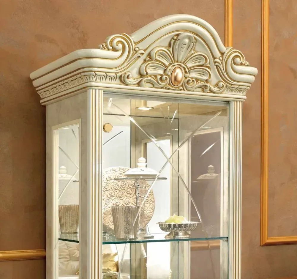 Leonardo 1 Door Vitrine - Ivory, Gold