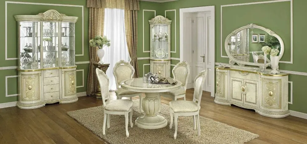 Leonardo 3 Door Display Cabinet - Ivory Gloss, Gold