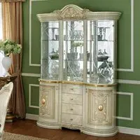 Leonardo 3 Door Display Cabinet - Ivory Gloss, Gold