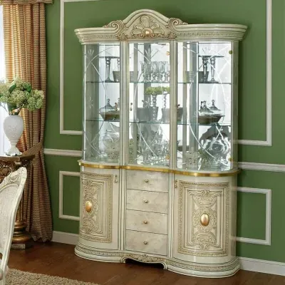 Leonardo 3 Door Display Cabinet - Ivory Gloss, Gold image