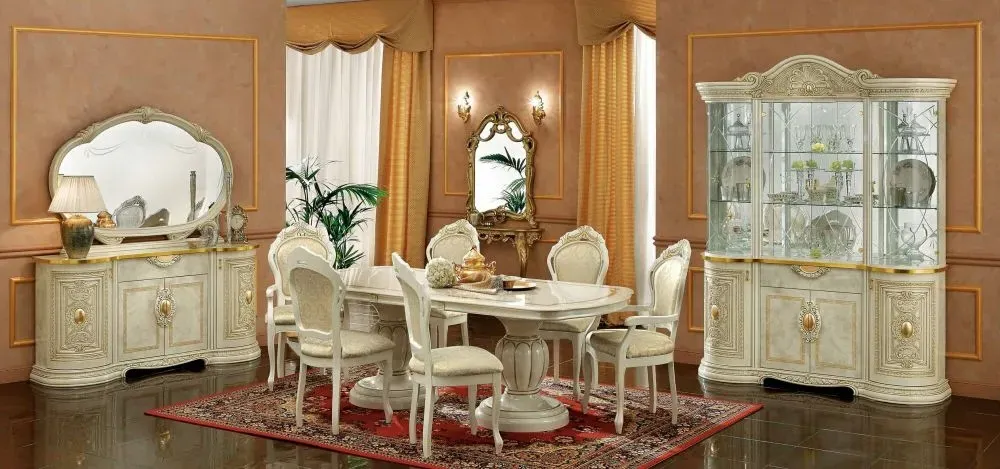 Leonardo 4 Door Display Cabinet - Ivory, Gold