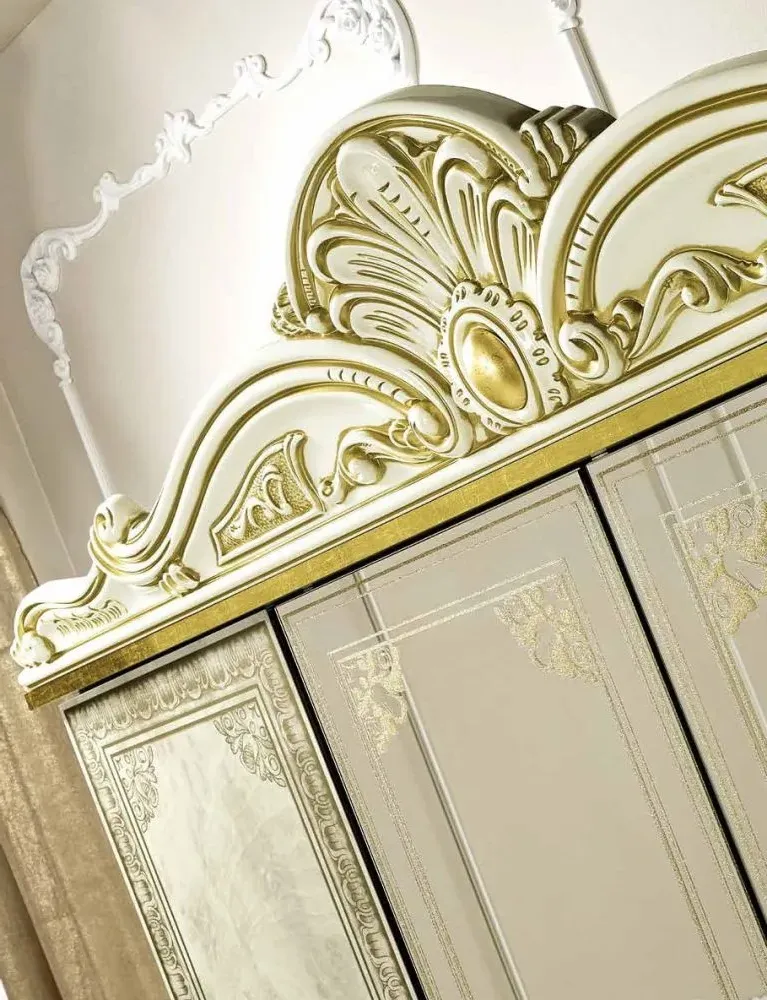 Leonardo 4 Door Wardrobe with Mirrors - Ivory, High Gloss