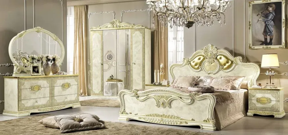 Leonardo 4 Door Wardrobe with Mirrors - Ivory, High Gloss