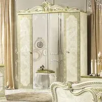 Leonardo 4 Door Wardrobe with Mirrors - Ivory, High Gloss