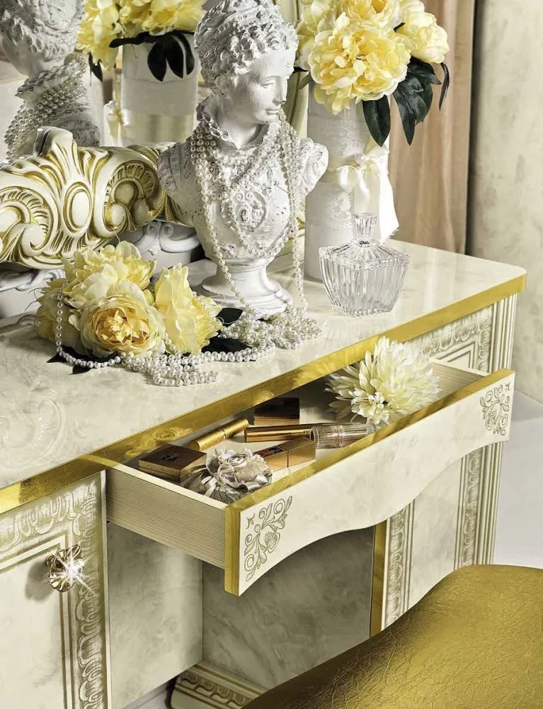 Leonardo Double Pedestal Dressing Table - Ivory, High Gloss