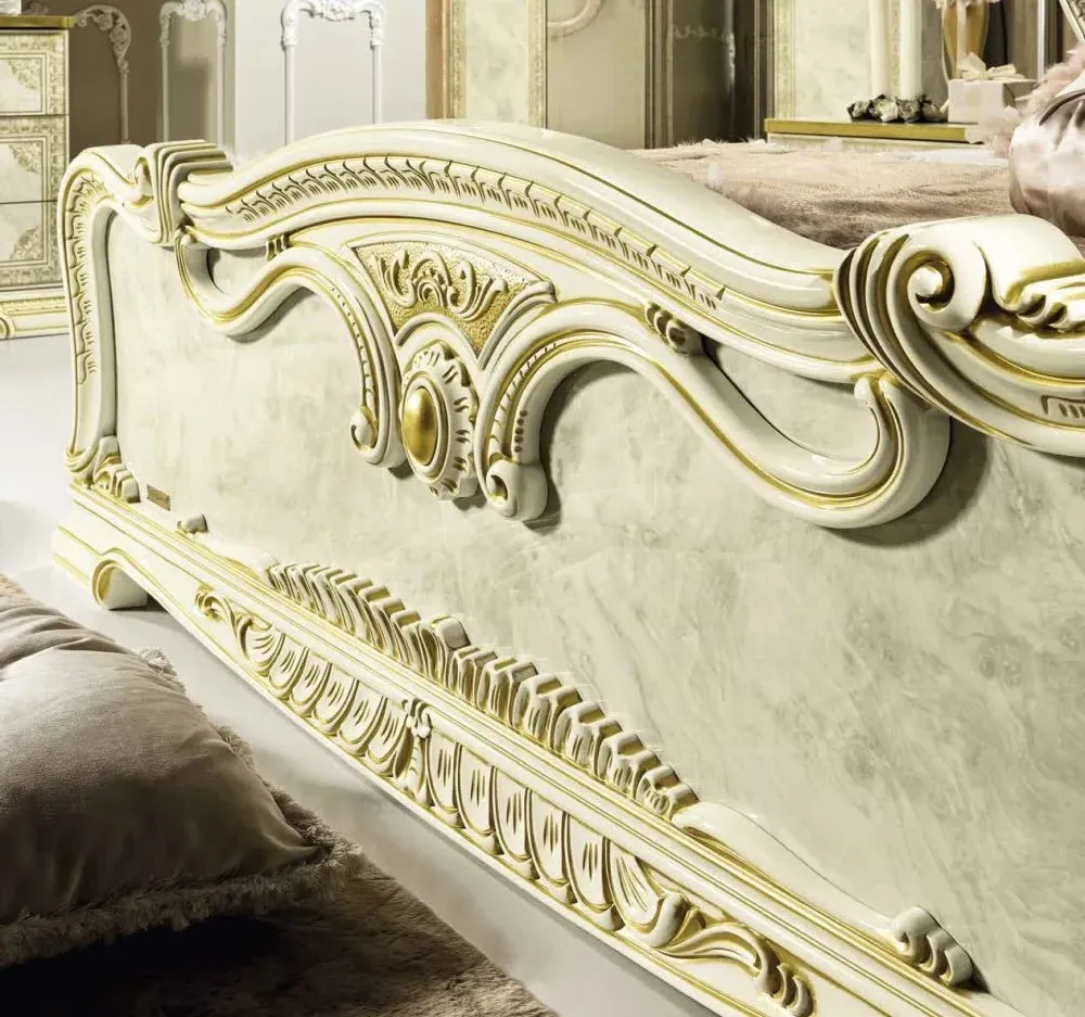 Leonardo Italian Upholstered Bed - Ivory, High Gloss