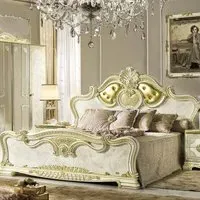 Leonardo Italian Upholstered Bed - Ivory, High Gloss