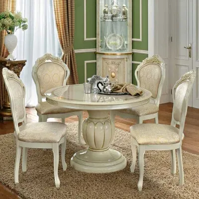 Leonardo Round Extending Dining Set with Chairs - Ivory, Gloss