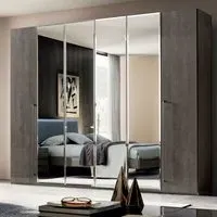 Maia 6 Door Wardrobe with Mirror - Silver Birch