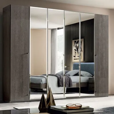 Maia 6 Door Wardrobe with Mirror - Silver Birch